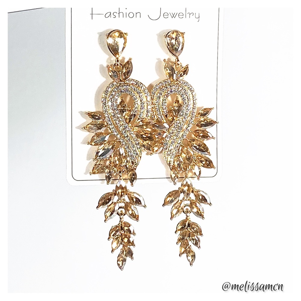 Champagne Crystal Chandelier Statement Earrings